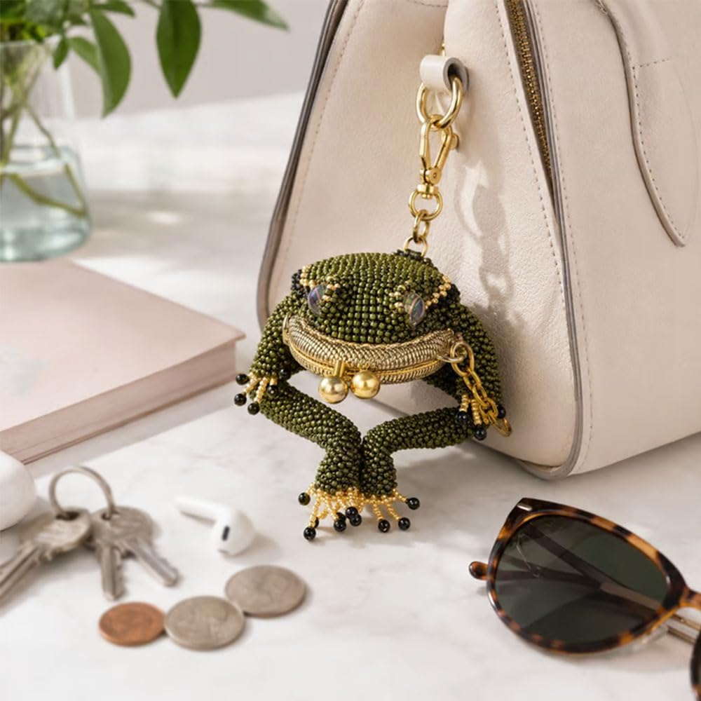 HOTCharming Frog Coin Purse, Kiss Lock Keychain Pouch, Cute Mini Bag Charm for Coins Earbuds Rings, Unique Daily Carry Accessory Gifts for Women，2 PCS