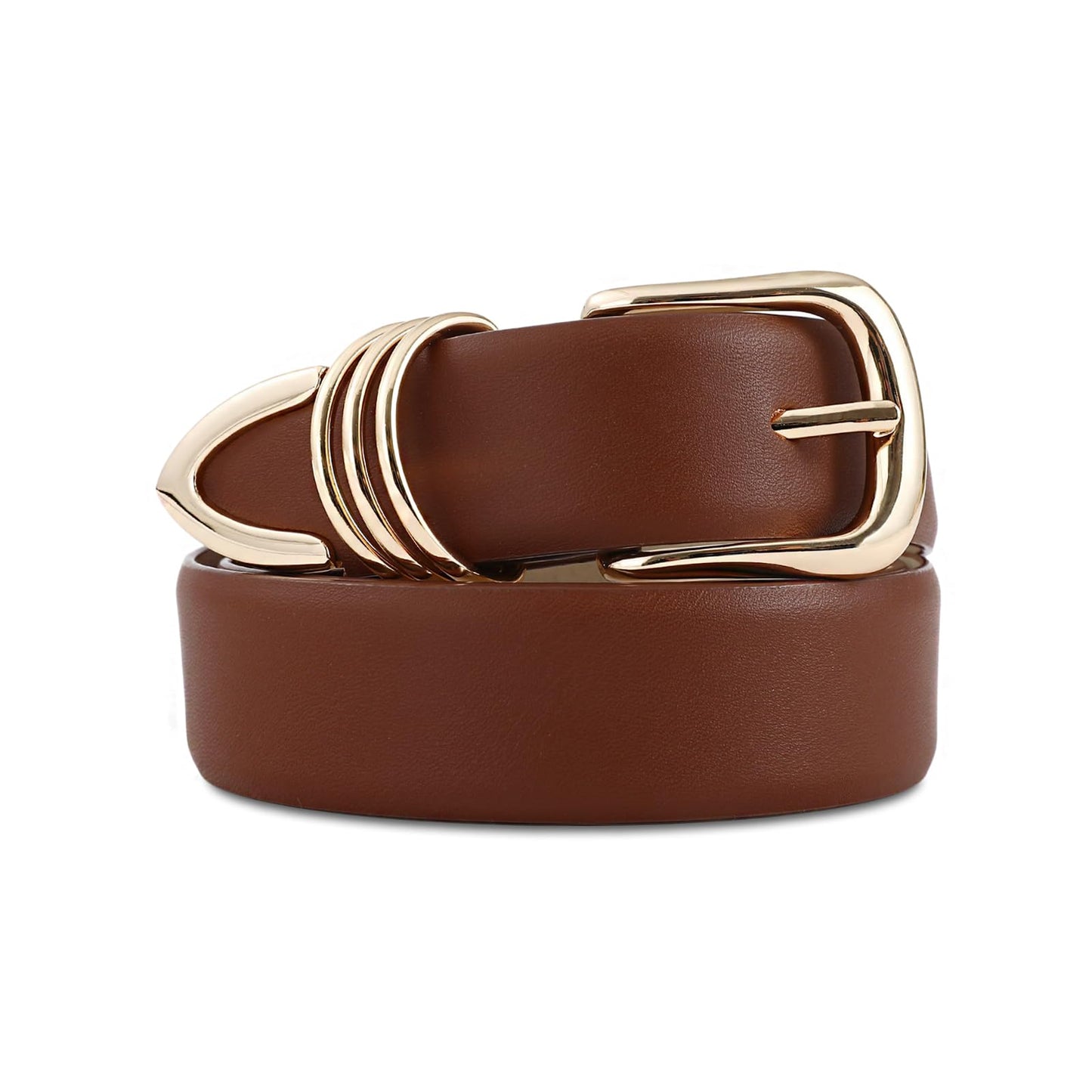 HOTRISANTRY Women's Leather Belts with Gold Buckle Fashion Leather Waist Belt Elegant Ladies Belts for Jeans Gifts for Women
