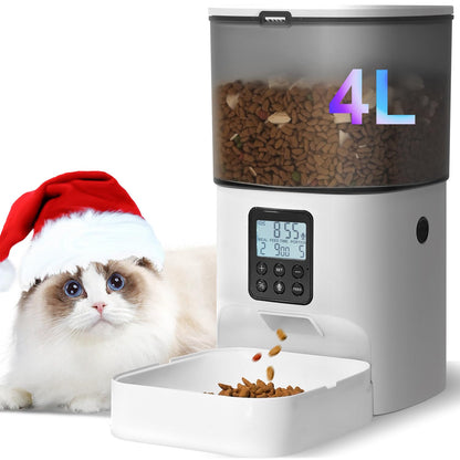 HOTANDOLL HOME Automatic Cat Feeder, 4L Cat Food Dispenser with 10s Voice Recorder, Pet Feeder up to 8 Meals per Day, Timed Dog Feeder with Dry Food Sealed Ring