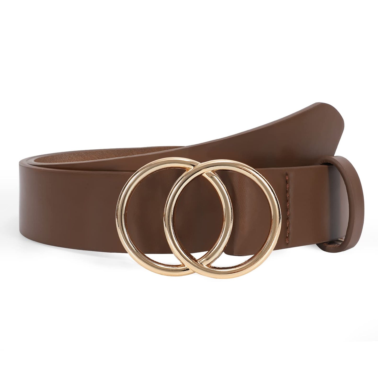 HOTSUOSDEY Women Leather Belt Fashion Double O-Ring Soft Faux Leather Waist Belts For Jeans Dress