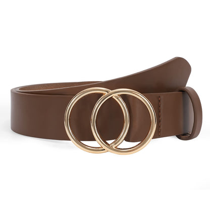 HOTSUOSDEY Women Leather Belt Fashion Double O-Ring Soft Faux Leather Waist Belts For Jeans Dress