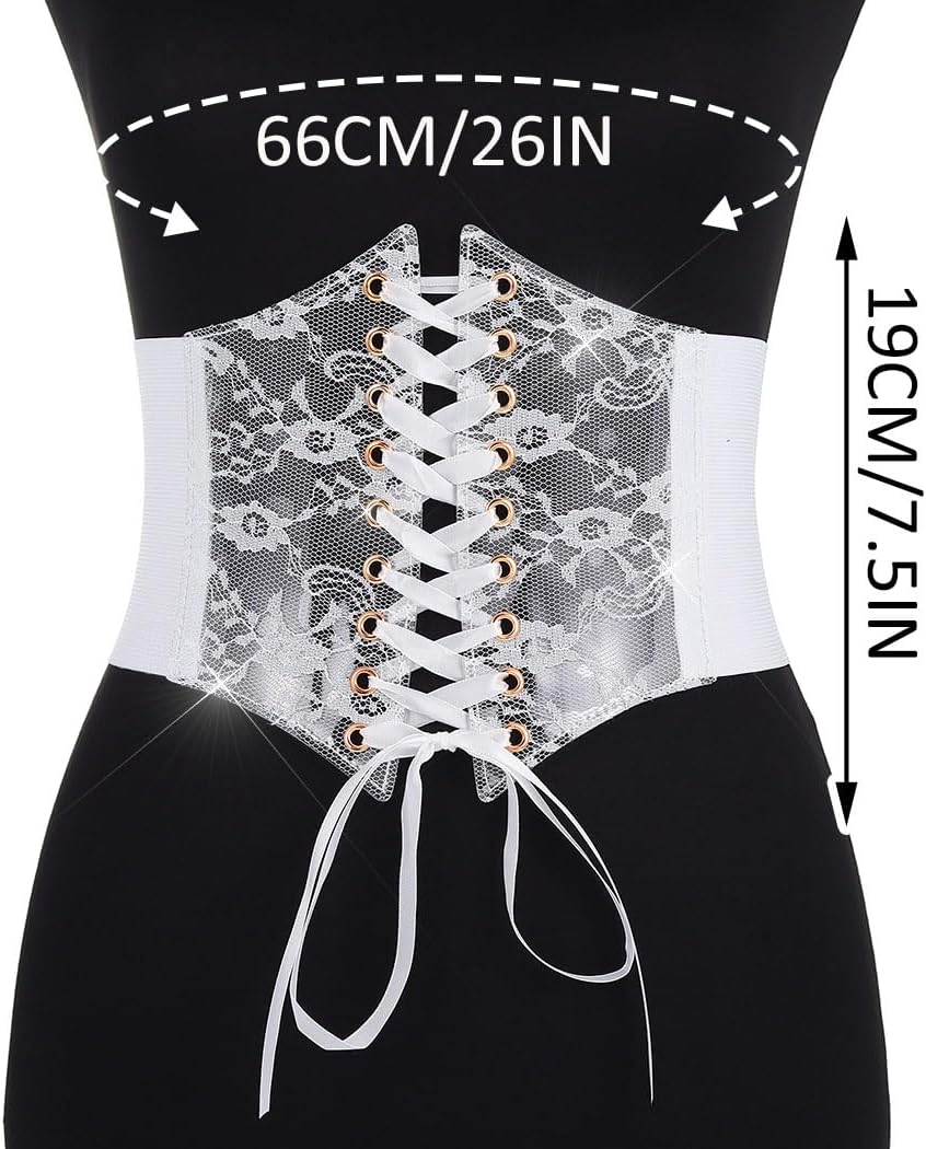 HOTBODIY Women Lace Corset Belts Elastic Cinch Belt Tied Waspie Wide Waist Bustiers for Dress