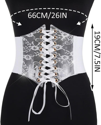 HOTBODIY Women Lace Corset Belts Elastic Cinch Belt Tied Waspie Wide Waist Bustiers for Dress