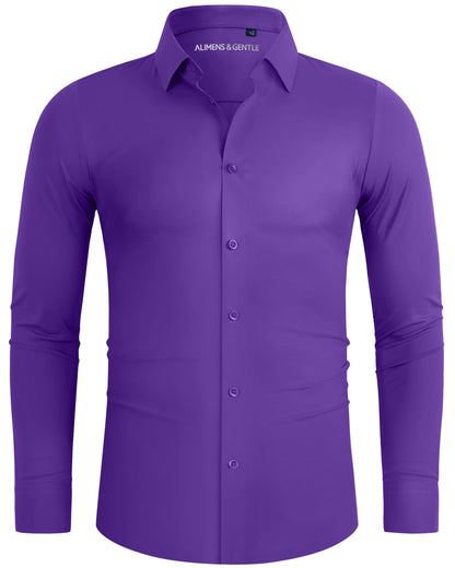 HOTAlimens & Gentle Stretch Mens Dress Shirts Slim Fit Long Sleeve Casual Skinny Muscle Fit Wrinkle Free Button Down Shirt
