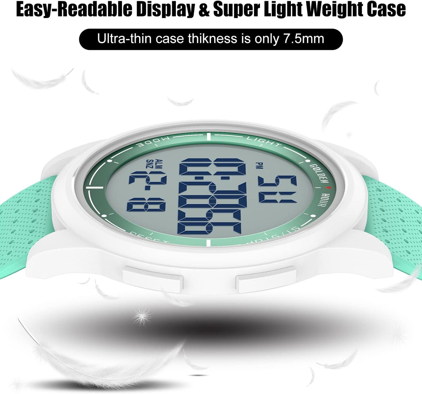 HOTGOLDEN HOUR Ultra-Thin Minimalist Sports Waterproof Digital Watches Men with Wide-Angle Display Rubber Strap Wrist Watch for Men Women