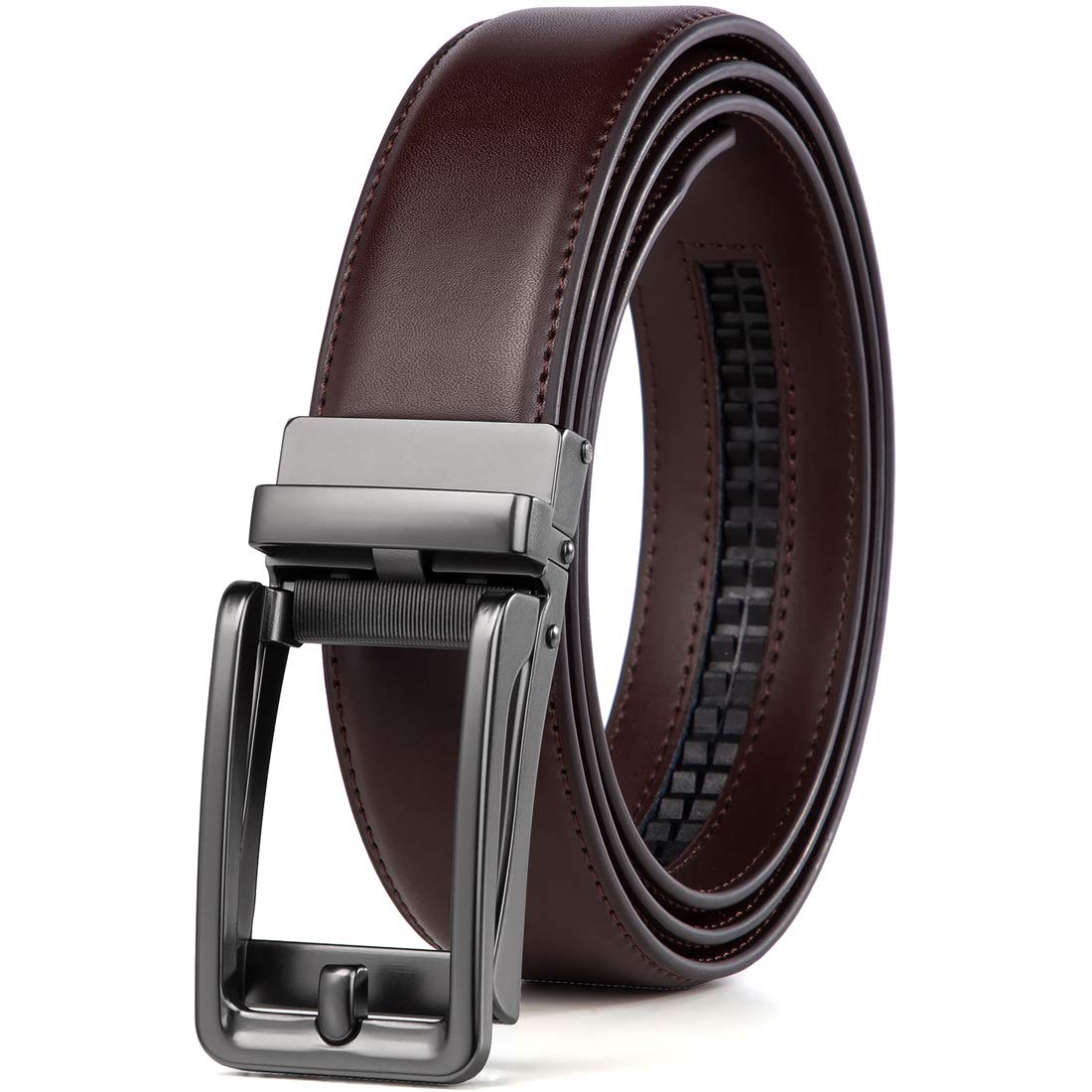 HOTFounders & C Men's Leather Ratchet Comfort Click Belt Dress with Slide Buckle -Adjustable Trim to Fit