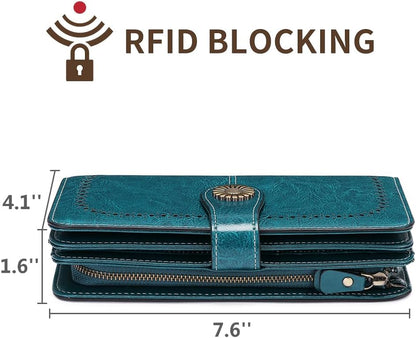 HOTSENDEFN Wallets for Women Leather Credit Card Holder with RFID Blocking Large Capacity Wristlet | with RFID Blocking