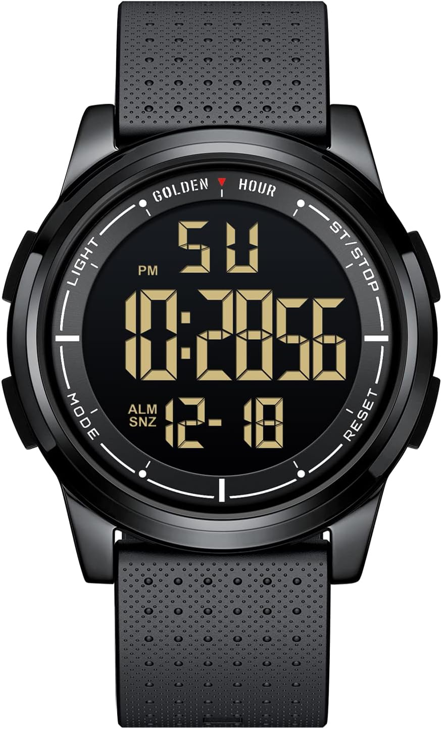 HOTGOLDEN HOUR Ultra-Thin Minimalist Sports Waterproof Digital Watches Men with Wide-Angle Display Rubber Strap Wrist Watch for Men Women