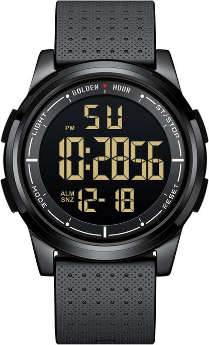 HOTGOLDEN HOUR Ultra-Thin Minimalist Sports Waterproof Digital Watches Men with Wide-Angle Display Rubber Strap Wrist Watch for Men Women