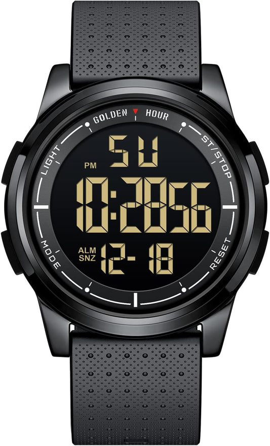 HOTGOLDEN HOUR Ultra-Thin Minimalist Sports Waterproof Digital Watches Men with Wide-Angle Display Rubber Strap Wrist Watch for Men Women