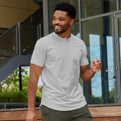 HOTBYLT Drop-Cut Henley Shirts for Men, 3-Button Closure, Short Sleeve, Casual T-Shirt, Soft & Breathable, Wrinkle Resistant