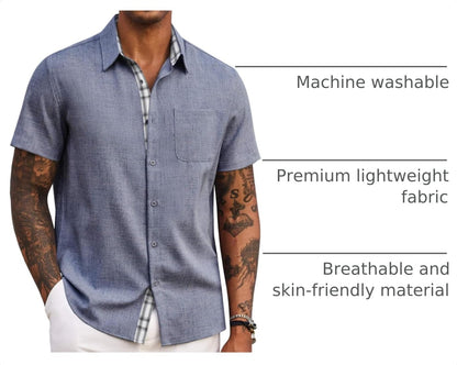 HOTCOOFANDY Men's Button Down Shirts Short Sleeve Casual Summer Beach Vacation Wedding Shirt with Pocket