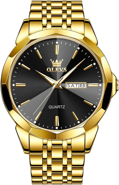 HOTOLEVS Watch for Men Diamond Business Dress Analog Quartz Stainless Steel Waterproof Luminous Date Two Tone Luxury Casual Wrist Watch Blue
