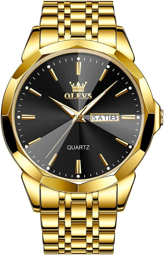 HOTOLEVS Watch for Men Diamond Business Dress Analog Quartz Stainless Steel Waterproof Luminous Date Two Tone Luxury Casual Wrist Watch Blue