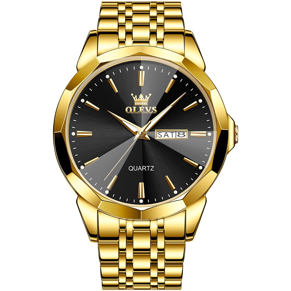 HOTOLEVS Watch for Men Diamond Business Dress Analog Quartz Stainless Steel Waterproof Luminous Date Two Tone Luxury Casual Wrist Watch Blue