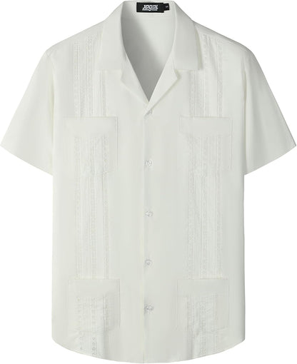 HOTJOGAL Mens Guayabera Shirts Cuban Short Sleeve Casual Button Down Beach Shirt