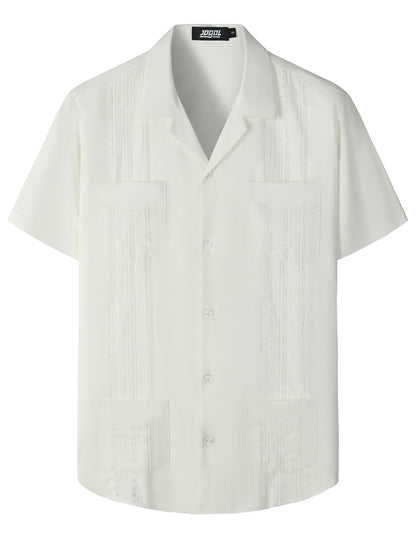 HOTJOGAL Mens Guayabera Shirts Cuban Short Sleeve Casual Button Down Beach Shirt