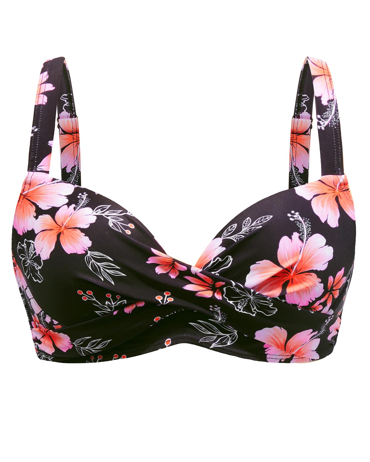 HOTWomen Underwire Bikini Top - Bra Padded Push Up Swimsuit Top | Twist Front Design, Wide Adjustable Straps,Unremovable Cups for Fixed Lift,Full Lining,3-gear Adjustable Hook Closure