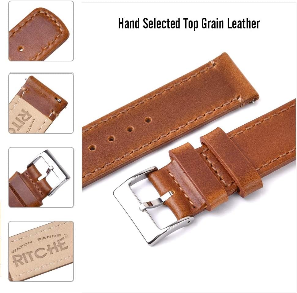 HOTRitche Christmas Gift Quick Release Leather Watch Band Leather Watch Strap 18mm 19mm 20mm 21mm 22mm 23mm or 24mm for Men and Women, White Elephant Gifts, Stocking Stuffers For Men