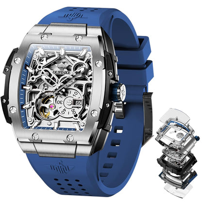 HOTOLEVS Men Watches Business Dress Chronograph Big Square Quartz Analog Male Watch Silicone Strap Waterproof Date Gift Mens Wrsit Watch Silver