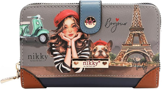 HOTNicole Lee NIKKY Compact Wallet, Vegan Leather, 8 Card Slots (EIFFEL DREAMS)