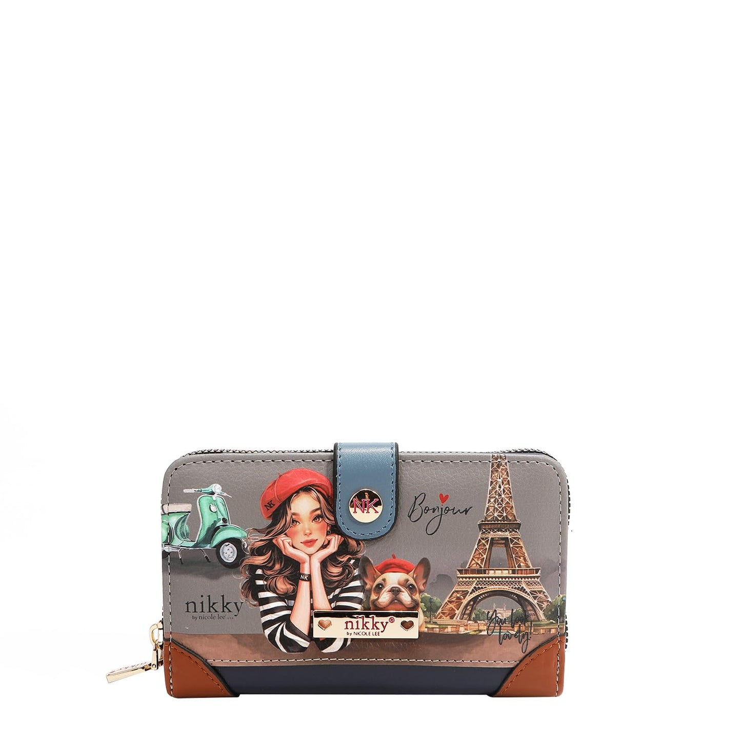 HOTNicole Lee NIKKY Compact Wallet, Vegan Leather, 8 Card Slots (EIFFEL DREAMS)