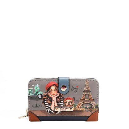 HOTNicole Lee NIKKY Compact Wallet, Vegan Leather, 8 Card Slots (EIFFEL DREAMS)