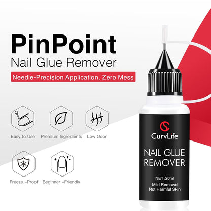 HOTCurvlife 10g Semi-Solid Glue and 20ml Pinpoint Glue Remover Kit - Gel for Press on Nails, Quick Dry No UV Lamp Needed with Gentle Non-Acetone Remover, Fake Nail Tips