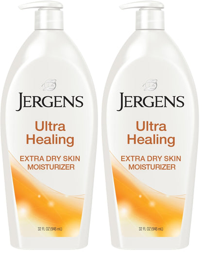 HOTJergens Ultra Healing Dry Skin Lotion, Hand and Body Moisturizer for Quick Absorption into Extra Dry Skin with Hydralucence Blend, Vitamins C, E and B5, White, 32oz