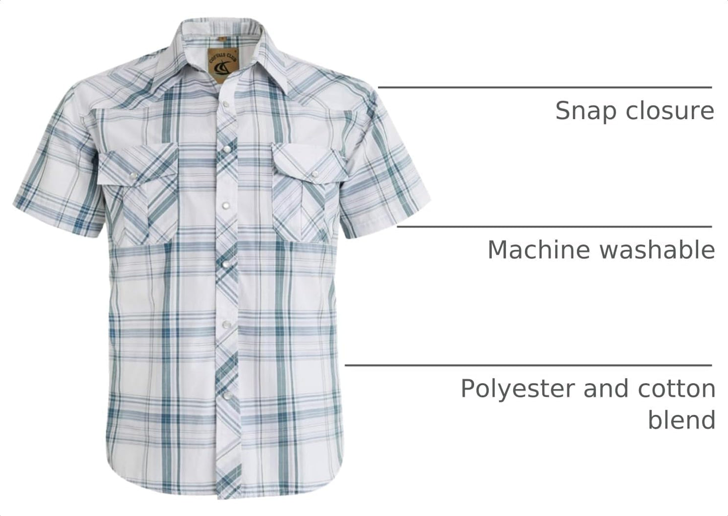 HOTCOEVALS CLUB Men's Western Cowboy Short Sleeve Pearl Snap Casual Plaid Work Shirts