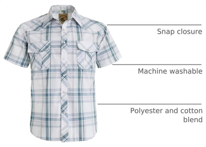 HOTCOEVALS CLUB Men's Western Cowboy Short Sleeve Pearl Snap Casual Plaid Work Shirts