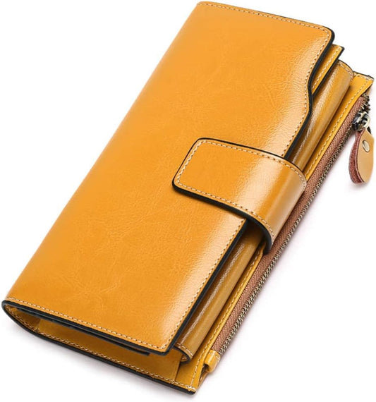 HOTSENDEFN Women Leather Wallets RFID Blocking Clutch Card Holder Ladies Purse with Zipper Pocket