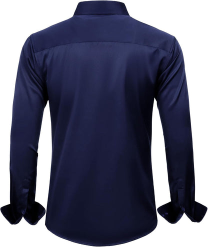 HOTJ.VER Men's Dress Shirts Solid Long Sleeve Stretch Wrinkle-Free Formal Shirt Business Casual Button Down Shirts