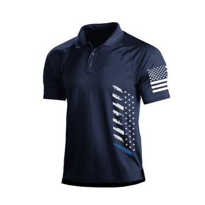 HOTMen's Polo Shirt Short Sleeve Quick Dry American Flag Print Graphic Split Color Golf Shirt for Sport