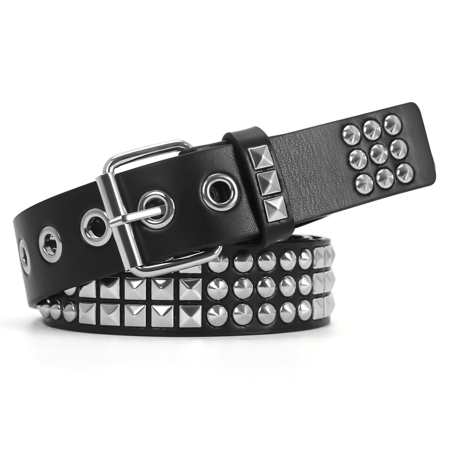 HOTStudded Belt, Metal Punk Rock Rivet Belt with Bright Pyramid Studded for Women Men