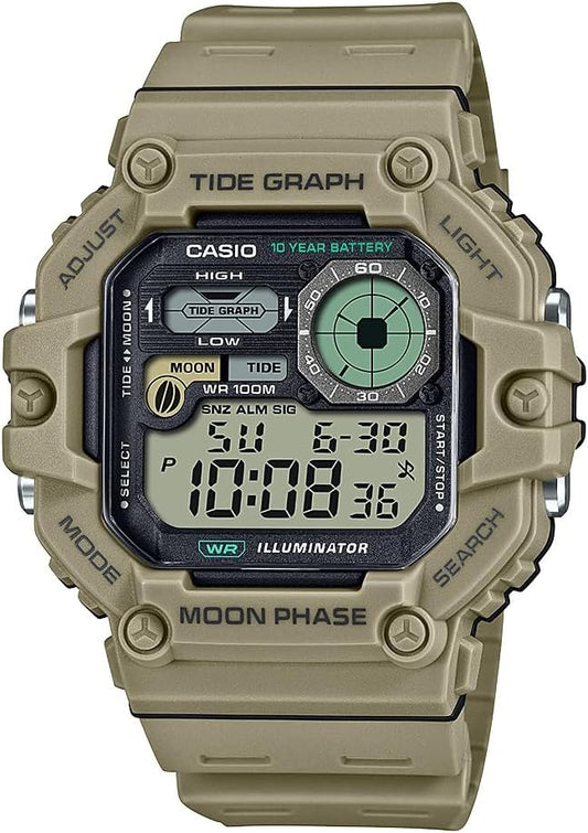 HOTCasio Illuminator Tide Graph Moon Phase 10-Year Battery Digital Watch