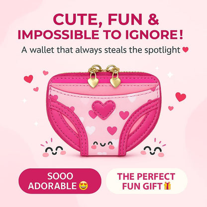 HOTHero's ID Pink Underwear-Shaped Wallet for Women — Cute Heart Mini Zipper Wallet, Faux Leather Coin Purse, Small Card Holder & Compact Purse for Cash, Unique Gift for Girls & Women