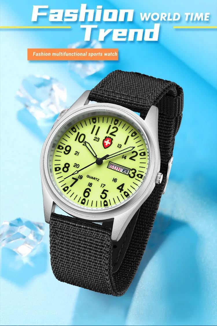 HOTGosasa Unisex Military Analog Field Watch with Nylon Strap, Luminous Easy Read Dial, Sport Tactical Casual Quartz Wristwatch, Daily Water Resistant