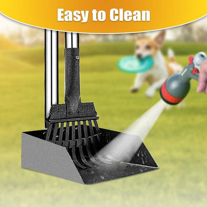 HOTTOOGE Pooper Scooper, Dog Pooper Scooper Long Handle Stainless Metal Tray and Rake for Medium Small Dogs Heavy Duty Pet Supplies to Use for Grass, Dirt or Gravel