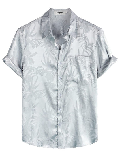 HOTVATPAVE Mens Silk Satin Hawaiian Shirt Short Sleeve Button Down Shirts | Hawaii, Summer, Beach, Vacation, Tropical, Resort Wear, Jacquard, Going Out, Rave, Cool, Club, Floral, Holiday, with Pocket