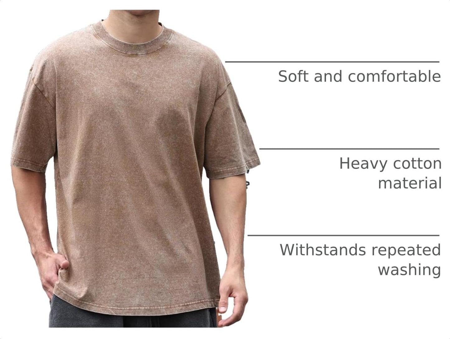HOTMen's Cotton T-Shirts Oversized Unisex Short Sleeves Casual Loose Wash Solid Basic Tee Tops