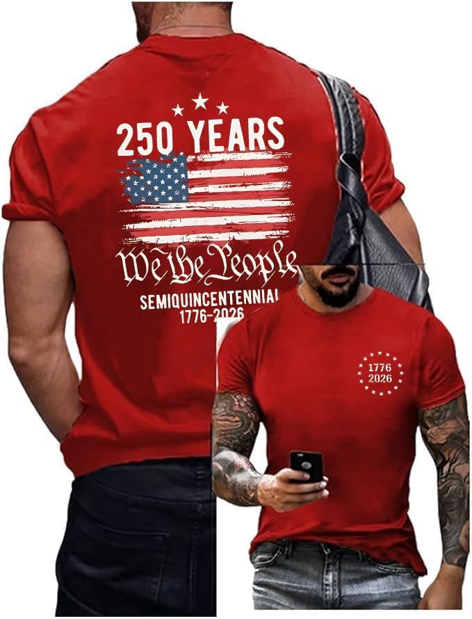 HOT250th Anniversary Shirts for Men 4th of July Shirt America Flag Patriotic Graphic Independence Day Casual Tops