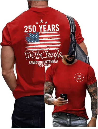 HOT250th Anniversary Shirts for Men 4th of July Shirt America Flag Patriotic Graphic Independence Day Casual Tops