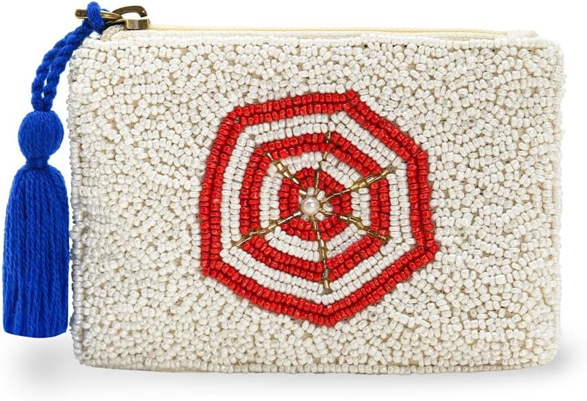 HOTBeaded Coin Pouch, Pink and Blue, 5 x 3.5 Inches, Small Zip Purse