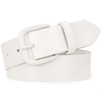 HOTSANSTHS Womens Belt with Same Color Square Buckle, 9 Hole Adjustable Flexible PU Leather Belt for Women Jeans Pants Dresses