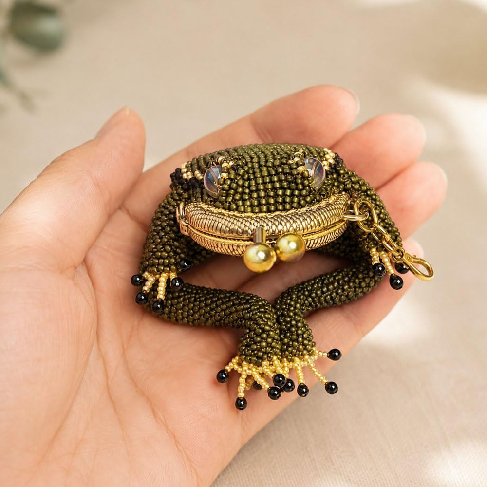 HOTCharming Frog Coin Purse, Cute Beaded Frog Keychain Pouch, Creative Kiss Lock Art Purse crafts, Coins & Small Items, Fun Gifts for Friends Colleagues