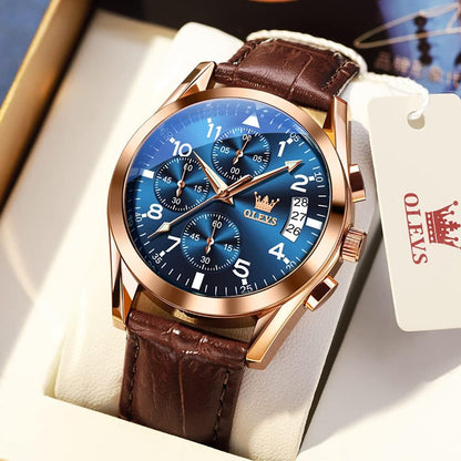 HOTOLEVS Men's Watches Brown Leather with Date,Casual Watches for Men,Large Face Watches Men,Chronograph Mens Watch,Sport Waterproof Business Dress Analog Quartz Men's Wrist Watches Reloj De Hombre