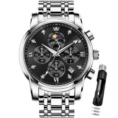 HOTOLEVS Watch for Men Diamond Business Dress Analog Quartz Stainless Steel Waterproof Luminous Date Two Tone Luxury Casual Wrist Watch Blue