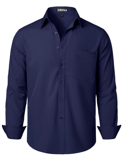 HOTZEROYAA Men's Regular Fit Dress Shirt Solid Wrinkle-Free Long Sleeve Casual Business Button Up Shirts with Pocket
