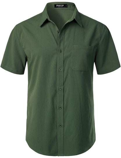 HOTJEMITOP Mens Stretch Wrinkle Free Texture Shirts | Lightweight, Summer, Beach, Stylish, Button Down, Short Sleeve, Casual, Vacation